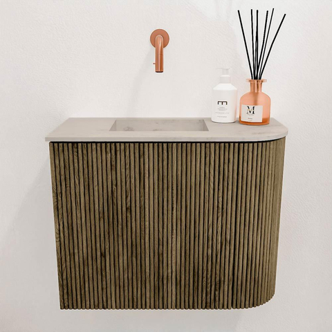 Mondiaz JOYA-DLUX 51.6cm toiletmeubel - ronding rechts kleur Dusk - Wastafel FAYE positie Links Zonder kraangat kleur Opalo. SW1423346