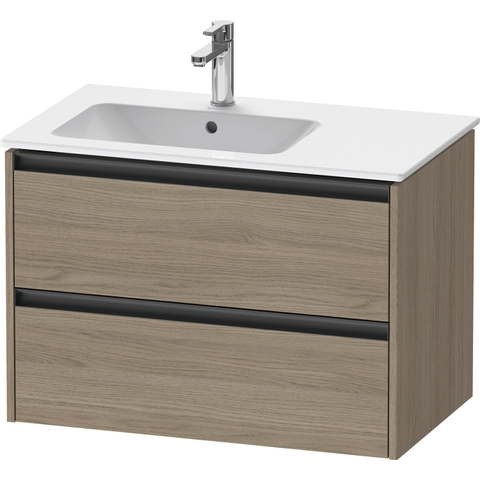 Duravit Ketho.2 Wastafelonderbouwkast - met 2 laden - voor waskom links - 81x48x54.9cm - met grepen antraciet - eiken terra mat SW773030