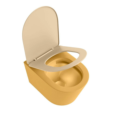 Mondiaz LAVIE hangtoilet – spoelrandloos – 36 x 53 cm – met softclose zitting – Ocher (geel), zitting Sand (beige) SW1208773