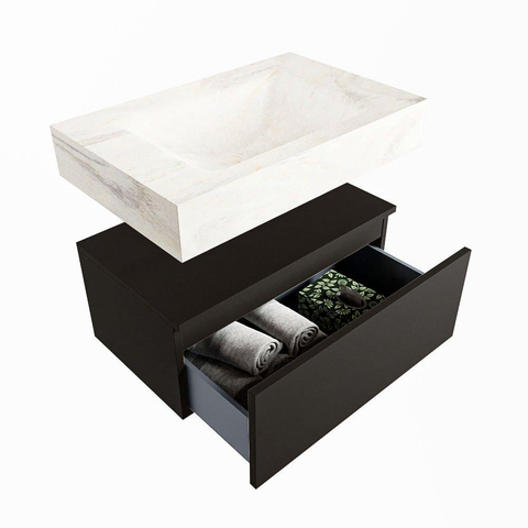 Mondiaz ALAN-DLUX Ensemble de meuble - 70cm - meuble Urban mat - 1 tiroir - Lavabo Cloud Ostra suspendu - vasque Centre - 1 trou de robinet SW807406