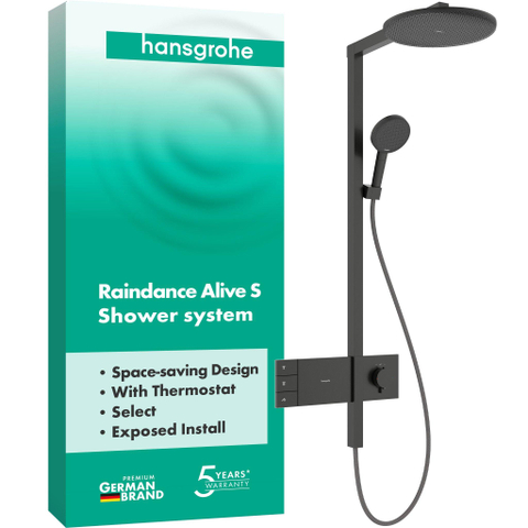Hansgrohe Raindance alive S - showerpipe - 300 - 2jet - thermostaat - geborsteld zwart chroom (antraciet) SW1387918