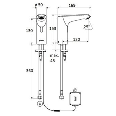 Schell Xeris E HD K elektronische wastafelkraan medium v. koud water met batterij 6V met infrarood sensor chroom SW85540