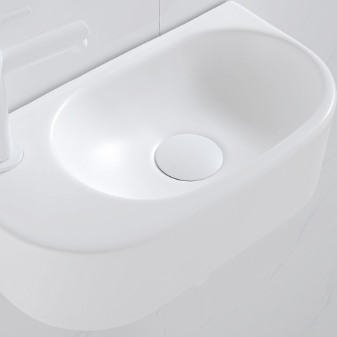 QeramiQ Fuente fonteinset – halfrond – 40x21.5x12 cm – keramiek wit mat – kraangat links – mat witte kraan SW1232802