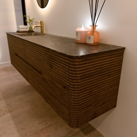 Mondiaz CIRO-DLUX Ensemble de meubles de salle de bains - 180x45x50cm - Lavabo solid surface Lava - 1 vasque à gauche - 1 trou de robinet - 4 tiroirs - Dusk SW1533066