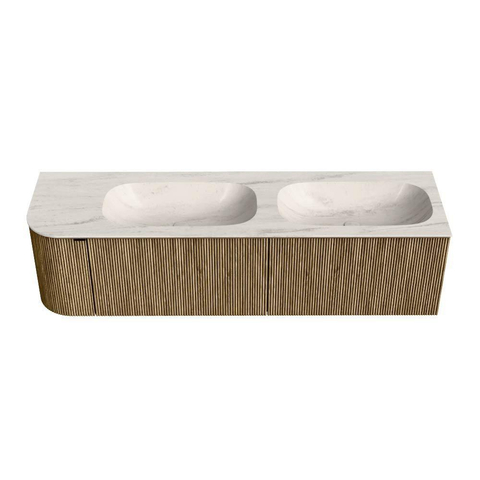 MONDIAZ KURVE-DLUX 165cm meuble de salle de bains arrondi gauche couleur Dusk avec 2 tiroirs et 1 porte. Lavabo STOR SMALL Double / Droite 2 trous de robinet Meli. SW1431946