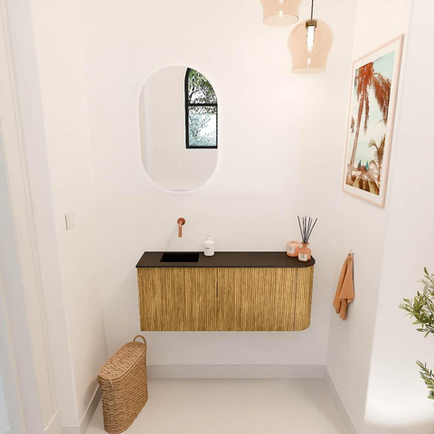 Mondiaz JOYA 101.6cm meuble de salle de bains - arrondi droite couleur Oak - Vasque FAYE position Gauche Sans trou de robinet couleur Urban SW1421214
