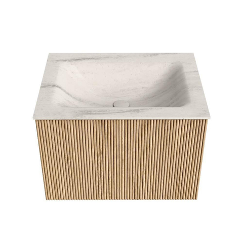 MONDIAZ KURVE-DLUX 60cm badmeubel kleur Oak met 1 lade en 0 deuren. Wastafel CLOUD Midden zonder kraangat Meli. SW1431579