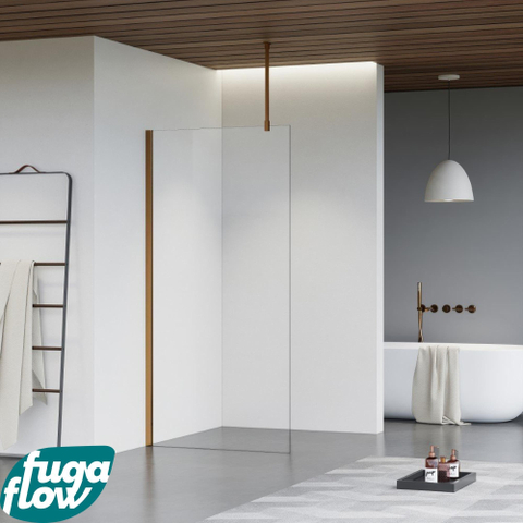 FugaFlow Eccelente Vetro douche à l'italienne salle de bain - 180x200cm - verre clair - bras plafond - cuivre brossé SW1124434