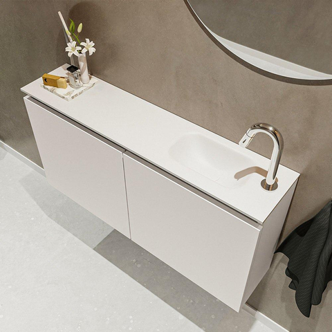 MONDIAZ TURE Toiletmeubel 100x23x50cm met 1 kraangaten 2 deuren linen mat Wastafel Eden rechts Solid Surface Wit SW475107
