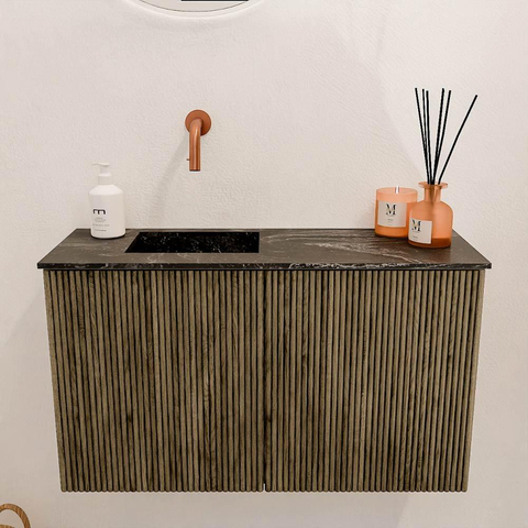 Mondiaz JOYA-DLUX 70cm toiletmeubel - kleur Dusk - Wastafel FAYE positie Links Zonder kraangat kleur Lava. SW1423238