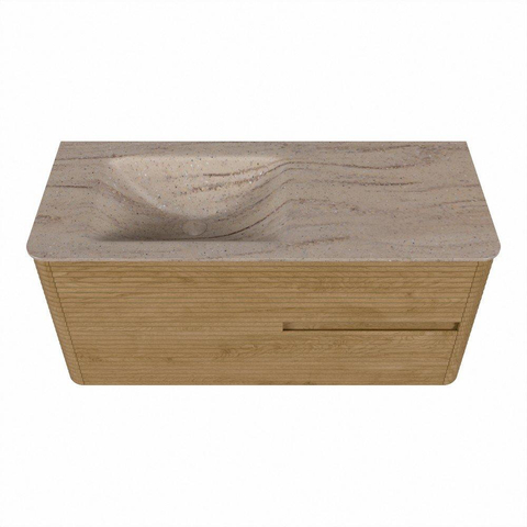 Mondiaz CIRO-DLUX ensemble de meubles de salle de bains - 110x45x50cm - plan vasque solid surface Saba - 1 lavabo à gauche - sans trous de robinet - 2 tiroirs - Chêne SW1531171