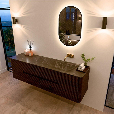 Mondiaz CIRO-DLUX Badkamermeubelset - 170x45x50cm - Solid surface wastafel Lava - 1 wasbak Rechts - zonder kraangaten - 4 lades - Walnut SW1530199