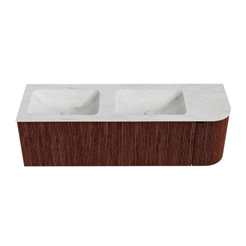 Mondiaz KURVE-DLUX Badkamermeubelset - 145x46x40cm - 1 lade - 1 deur - wastafel solid surface - dubbel / links - zonder kraangat - Ruby SW1415992