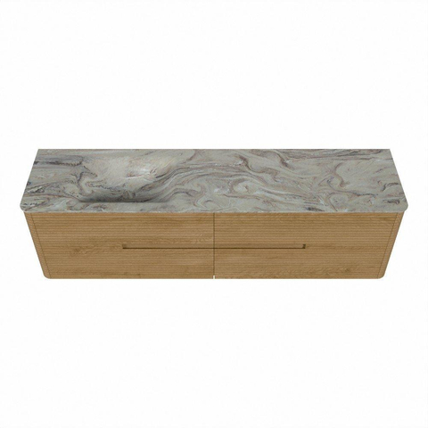Mondiaz CIRO-DLUX Badkamermeubelset - 180x45x50cm - Solid surface wastafel Glace - 1 wasbak Links - 1 kraangat - 4 lades - Oak SW1530870