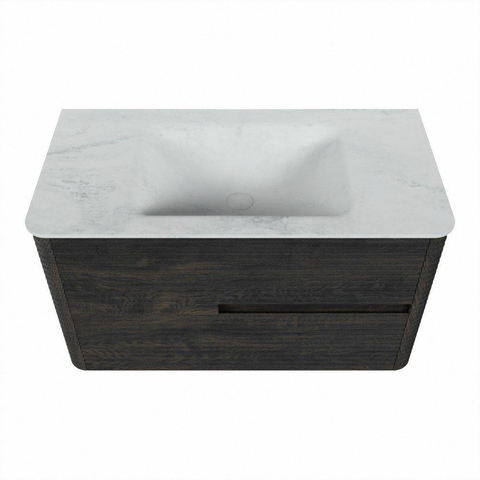 Mondiaz CIRO-DLUX Meuble de salle de bains - 90x45x50cm - Lavabo en solid surface Opalo - 1 vasque au milieu - 1 trou de robinet - 2 tiroirs - Shadow SW1532403