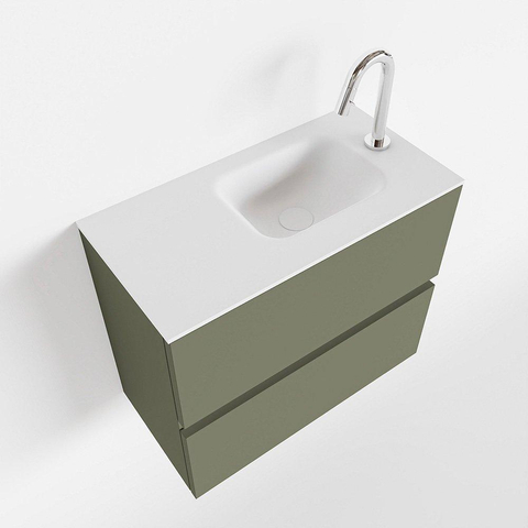MONDIAZ ADA Toiletmeubel 60x30x50cm met 1 kraangaten 2 lades army mat Wastafel Lex rechts Solid Surface Wit SW472597