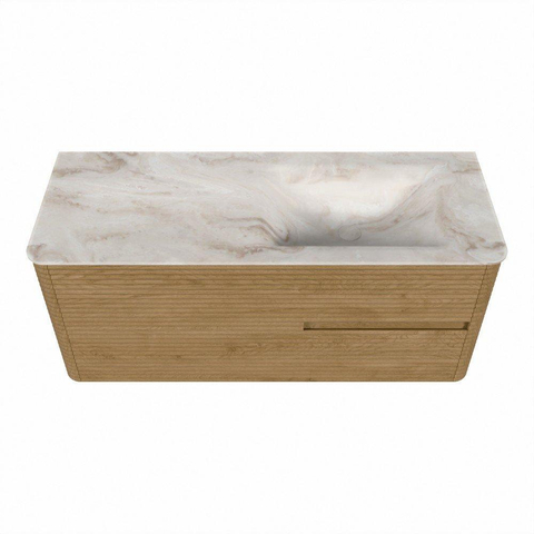 Mondiaz CIRO-DLUX Badkamermeubelset - 120x45x50cm - Solid surface wastafel Frappe - 1 wasbak Rechts - 1 kraangat - 2 lades - Oak SW1481387