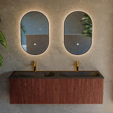 Mondiaz KURVE Ensemble de meubles de salle de bains - 140x46x40cm - 2 tiroirs - lavabo solid surface - double - 2 trous de robinet - Ruby SW1415370