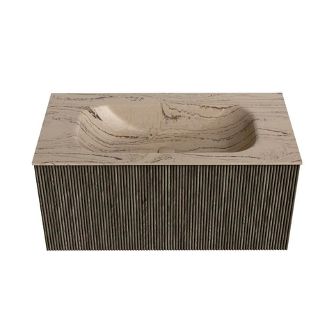 MONDIAZ KURVE-DLUX Meuble de salle de bains 90cm couleur Shadow avec 1 tiroir et 0 porte. Plan-vasque BIG SMALL Centre sans trou de robinet Arena. SW1431320