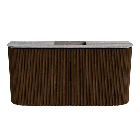 Mondiaz JOYA-DLUX 83.2cm toiletmeubel - ronding links en rechts kleur Walnut - Wastafel FAYE positie Midden 1 kraangat kleur Oza. SW1424615