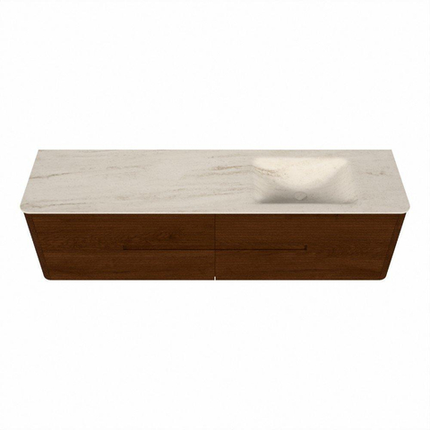 Mondiaz CIRO-DLUX Meuble de salle de bains - 180x45x50cm - plan-vasque Solid surface Meli - 1 vasque à droite - sans trous de robinet - 4 tiroirs - Ruby SW1531822