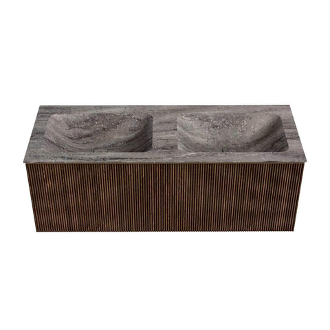 MONDIAZ KURVE-DLUX 120cm badmeubel kleur Walnut met 1 lade en 0 deuren. Wastafel LEAF Dubbel zonder kraangat Oza. SW1432464