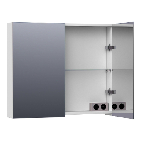 Saniclass Plain Spiegelkast - 80x70x15cm - 2 links/rechtsdraaiende spiegeldeuren - MDF - mat wit SW393105