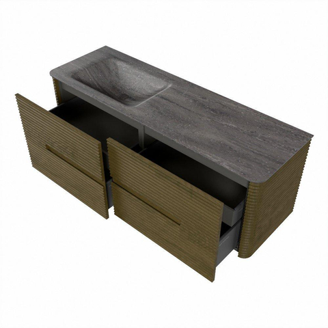 Mondiaz CIRO-DLUX Ensemble meuble de salle de bains - 140x45x50cm - Vasque solid surface Oza - 1 cuve à gauche - 1 trou de robinet - 4 tiroirs - Dusk SW1533300