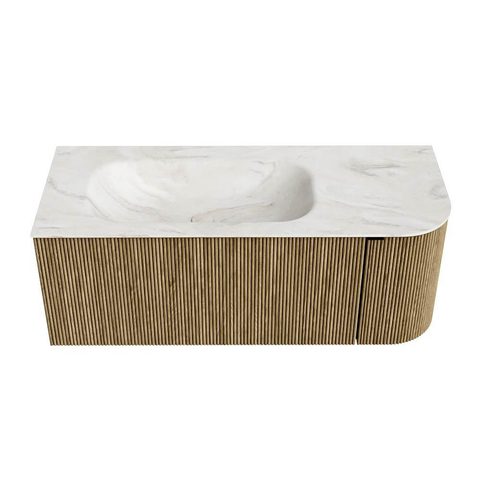 Mondiaz KURVE-DLUX Badkamermeubelset - 115x46x40cm - 1 lade - 1 deur - wastafel solid surface - links - 1 kraangat - Dusk SW1415146