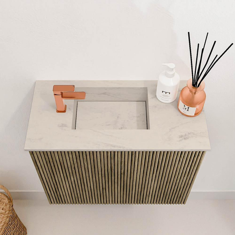 Mondiaz JOYA-DLUX 50cm toiletmeubel - kleur Dusk - Wastafel FAYE positie Links 1 kraangat kleur Opalo. SW1423300