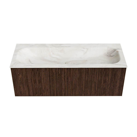 MONDIAZ KURVE-DLUX Meuble de salle de bains 120 cm couleur Walnut avec 1 tiroir. Lavabo BIG LARGE central 1 trou de robinet couleur Ostra. SW1137878