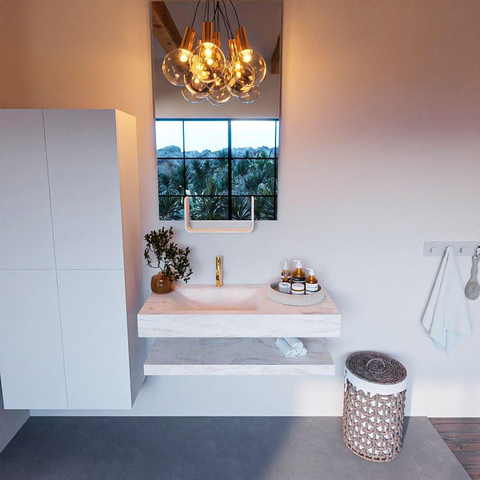 Mondiaz ALAN-DLUX Ensemble de meuble - 100cm - meuble Ostra mat - 0 tiroirs - Lavabo Cloud Ostra suspendu - vasque Gauche - 1 trou de robinet SW809317