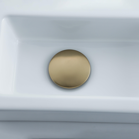 QeramiQ Fuente fonteinset – 37.5x18.5x9 cm – keramiek wit glans – kraangat rechts – geborsteld gouden kraan SW1232752