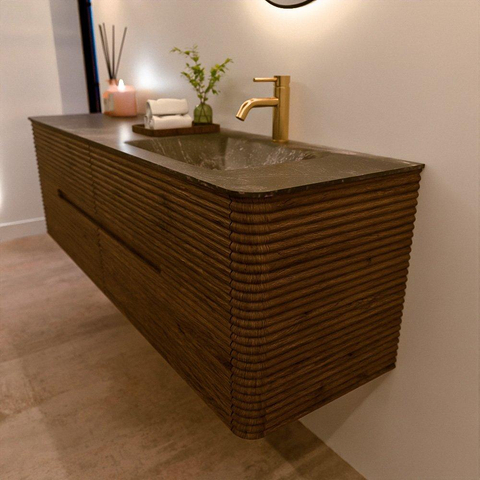 Mondiaz CIRO-DLUX Badkamermeubelset - 160x45x50cm - Solid surface wastafel Lava - 1 wasbak Rechts - 1 kraangat - 4 lades - Dusk SW1533049