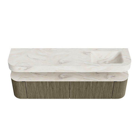 MONDIAZ THOR-DLUX 190cm meuble de salle de bains arrondi gauche + droite couleur Shadow avec 2 tiroirs et 2 portes. Vasque suspendue CLOUD droite sans trou de robinet couleur Ostra. SW1466578
