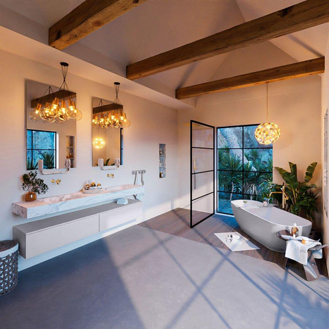 Mondiaz ALAN-DLUX Ensemble de meuble - 200cm - meuble Cale mat - 2 tiroirs - Lavabo Cloud Glace suspendu - vasque Gauche et droite - 0 trous de robinet SW805778