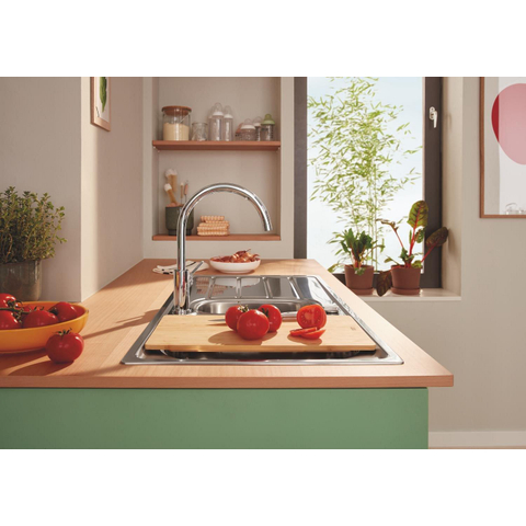 Grohe Start Edge Robinet de cuisine - 1 trou - bec haut orientable extensible - saillie 21,5 cm - levier fermé - chromé SW924867