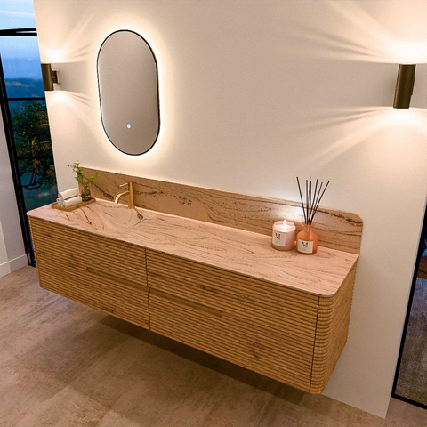 Mondiaz CIRO-DLUX Badkamermeubelset - 190x45x50cm - Solid surface wastafel Arena - 1 wasbak Links - 1 kraangat - 4 lades - Oak SW1531365