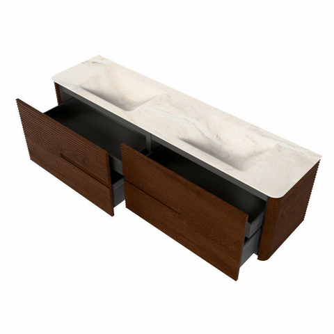 Mondiaz CIRO-DLUX Badkamermeubelset - 180x45x50cm - Solid surface wastafel Ostra - 2 wasbak Dubbel - 2 kraangaten - 4 lades - Ruby SW1531874
