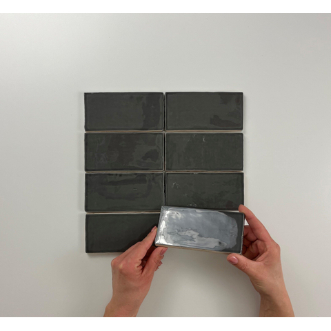 ÉCHANTILLON Terravito Galeno carreau mural - 7,5x15cm - 8,5mm - Rectangle - Anthracite brillant SW736168