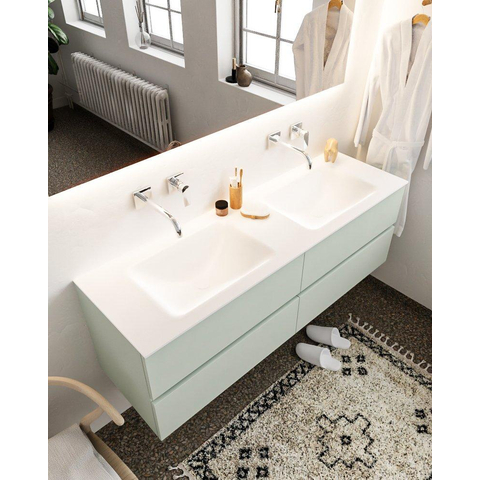 ENSEMBLE DE MEUBLE MONDIAZ VICA - 150 cm - 4 tiroirs - lavabo Cloud double - 0 trous de robinet - solid surface grise SW410809