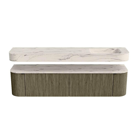 MONDIAZ THOR-DLUX Meuble de salle de bains - 190cm - arrondi gauche + droite - couleur Shadow - 2 tiroirs - 2 portes - Vasque suspendue CLOUD droite sans trou de robinet - couleur Nata SW1466790