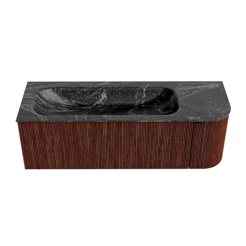 Mondiaz KURVE-DLUX Ensemble de meubles de salle de bains - 135x46x40cm - 1 tiroir - 1 porte - lavabo solid surface - gauche - sans trou de robinet - Ruby SW1416052