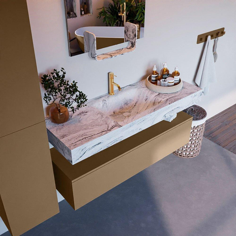 MONDIAZ ALAN - DLUX Badkamermeubelset - 130cm - onderkast - Oro - 1 lade - vrijhangende wastafel - wasbak midden - 1 kraangat - Glace SW806016