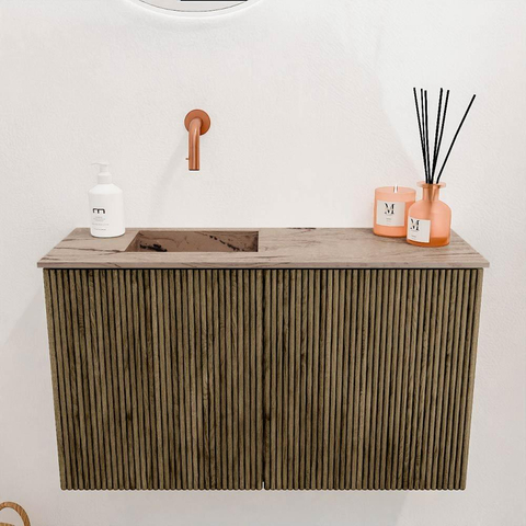 Mondiaz JOYA-DLUX 70cm toiletmeubel - kleur Dusk - Wastafel FAYE positie Links Zonder kraangat kleur Arena. SW1425733