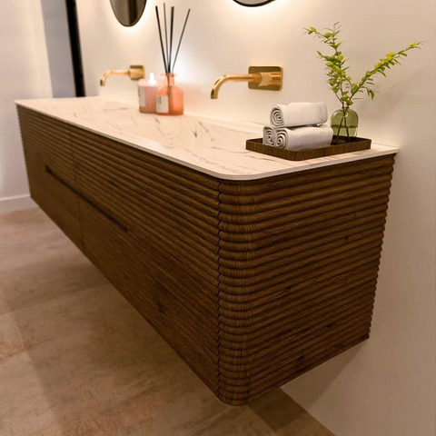 Mondiaz CIRO-DLUX Badkamermeubelset - 190x45x50cm - Solid surface wastafel Nata - 2 wasbak Dubbel - zonder kraangaten - 4 lades - Dusk SW1533253