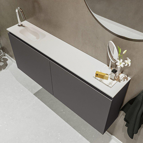 MONDIAZ TURE Toiletmeubel 120x23x50cm met 1 kraangaten 2 deuren dark grey mat Wastafel Eden links Solid Surface Wit SW474965