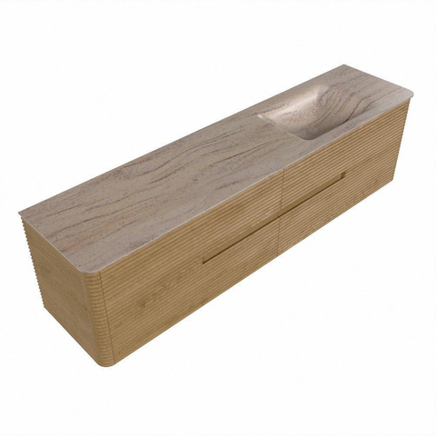 Mondiaz CIRO-DLUX Badkamermeubelset - 190x45x50cm - Solid surface wastafel Saba - 1 wasbak Rechts - zonder kraangaten - 4 lades - Oak SW1531212