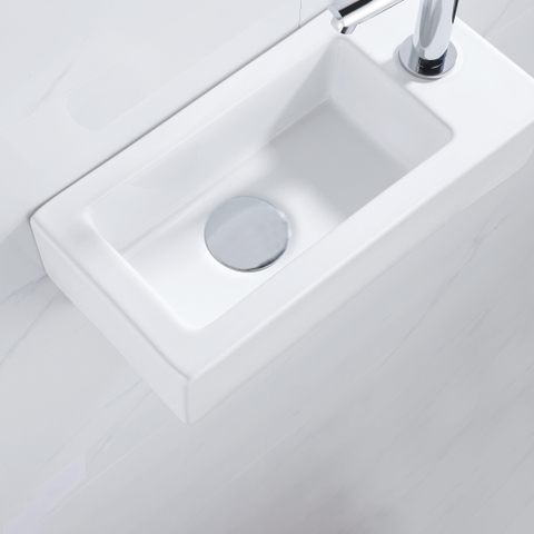QeramiQ Fuente fonteinset – 37.5x18.5x9 cm – keramiek wit glans – kraangat rechts – chromen kraan SW1232719