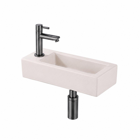 QeramiQ Fuente Lavabo pour WC - 38x18.5x9 cm - ceramique - trou de robinet de Lavabo pour WC a gauche - robinet de Lavabo pour WC gun metal brosse - siphon bas - bonde - lin SW1582103
